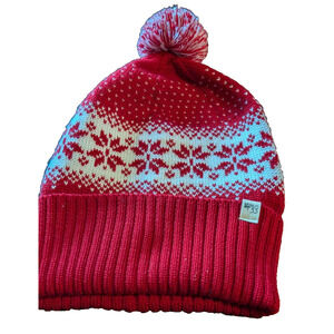 MINUS33 Merino Wool Knit Pom Beanie | 100% Merino Wool Red Snowflakes NEW